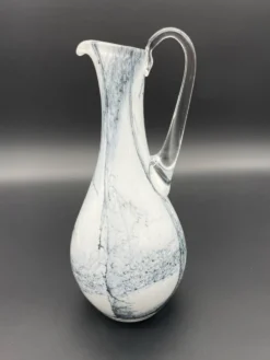 Pichet vintage en verre soufflé blanc et gris, style Murano