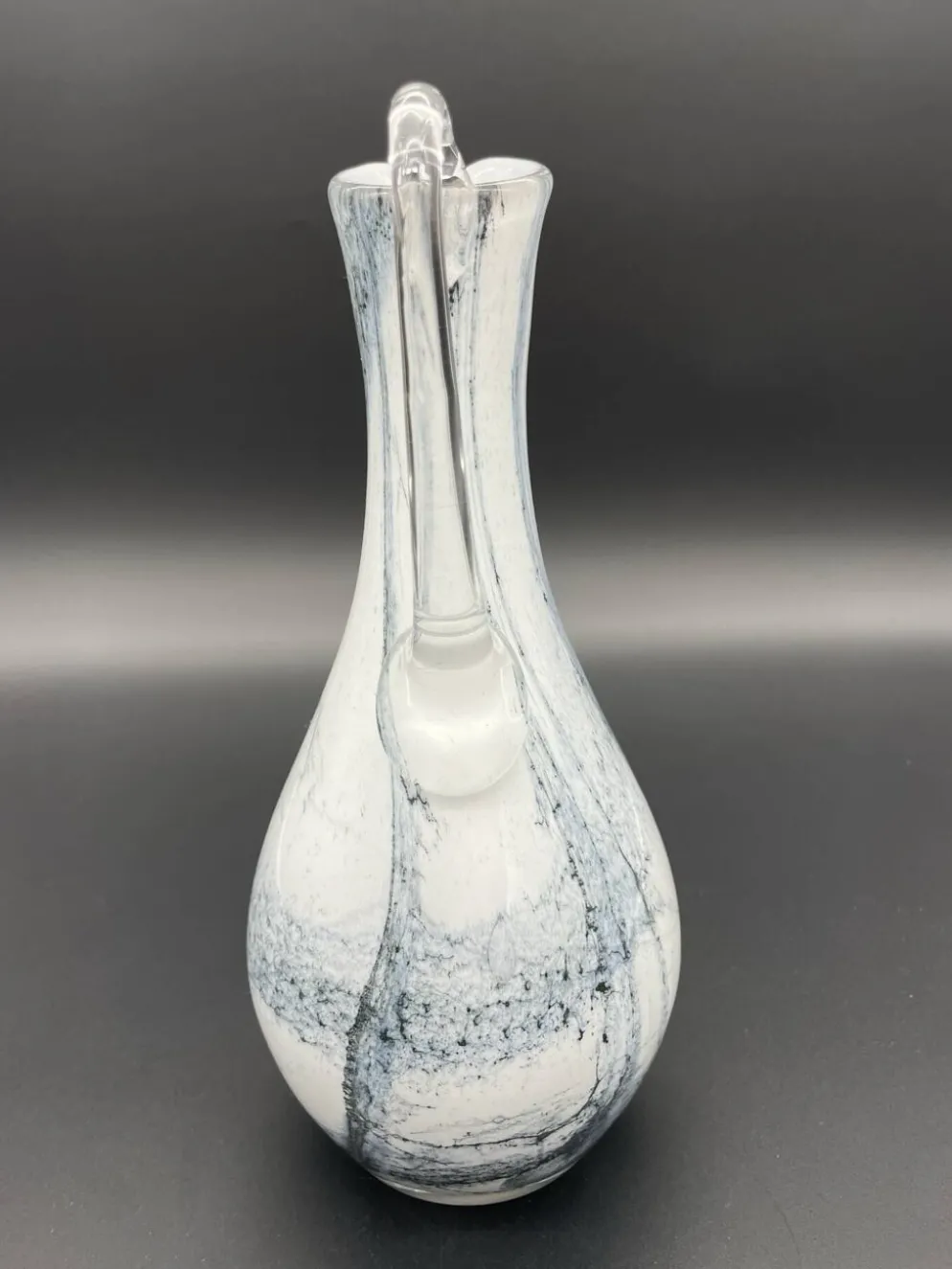 Pichet vintage en verre soufflé blanc et gris, style Murano
