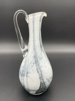 Pichet vintage en verre soufflé blanc et gris, style Murano