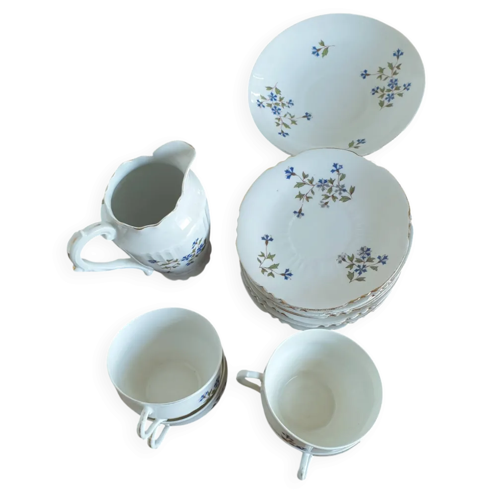 Pieces de service a the ancien en porcelaine de limoges motif bleuets (vend