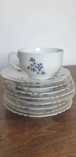 Pieces de service a the ancien en porcelaine de limoges motif bleuets (vend