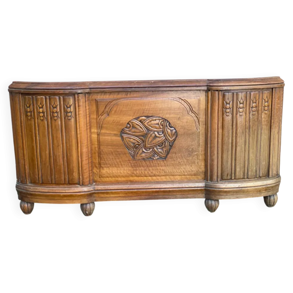 Pied de lit art déco en chêne massif 1960 136cm