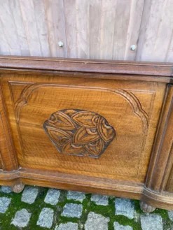 Pied de lit art déco en chêne massif 1960 136cm