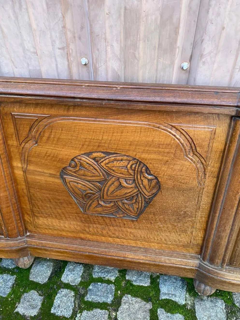 Pied de lit art déco en chêne massif 1960 136cm