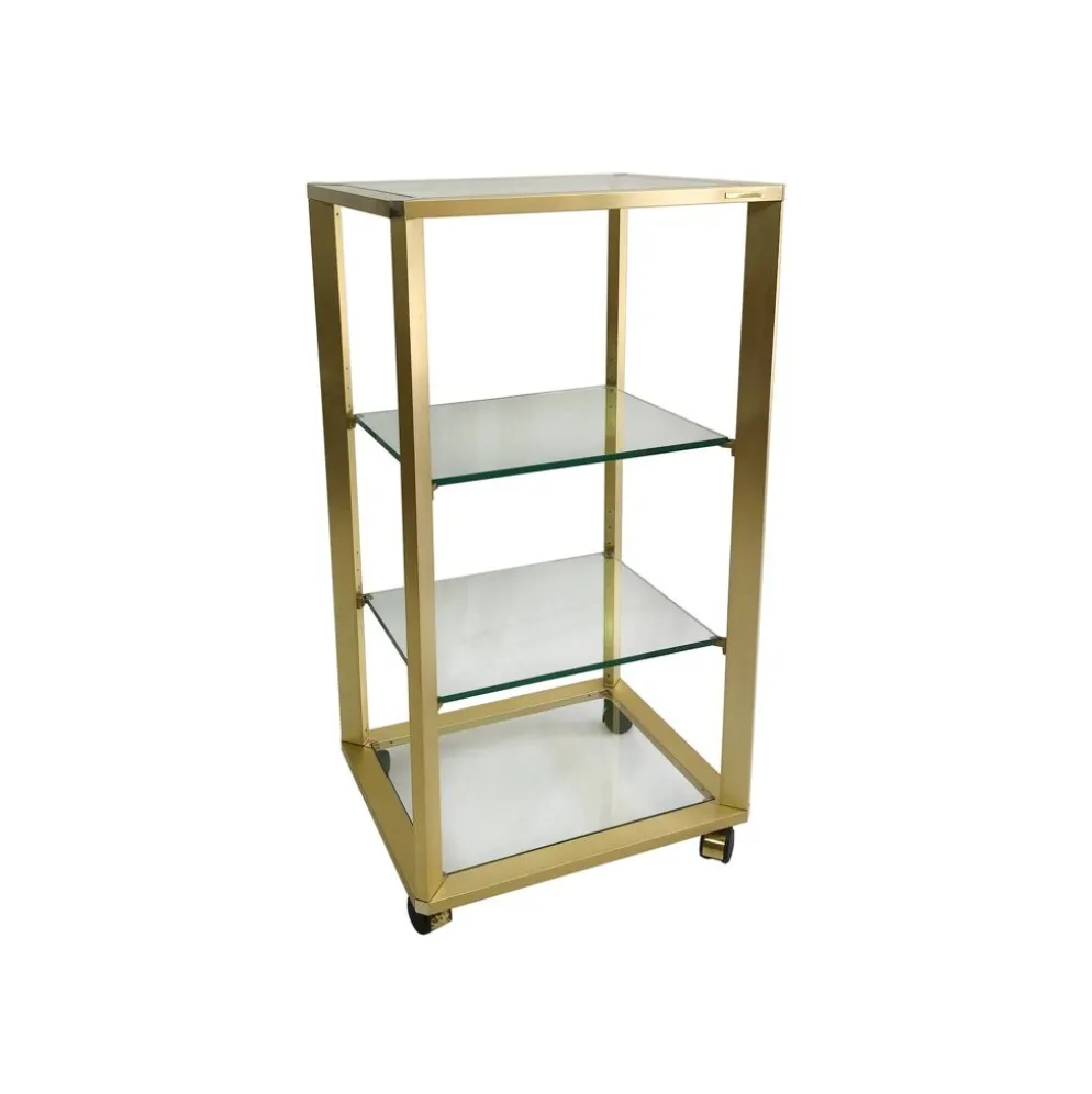 Pierre Vandel Étagère dorée sur roulettes Années 1970 Mid Century Hollywood Regency Shelving