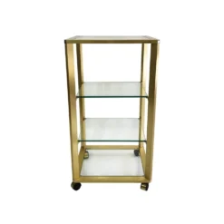 Pierre Vandel Étagère dorée sur roulettes Années 1970 Mid Century Hollywood Regency Shelving