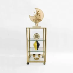 Pierre Vandel Étagère dorée sur roulettes Années 1970 Mid Century Hollywood Regency Shelving