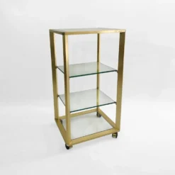 Pierre Vandel Étagère dorée sur roulettes Années 1970 Mid Century Hollywood Regency Shelving