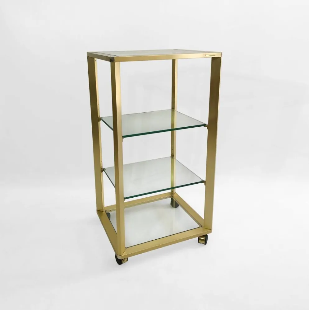 Pierre Vandel Étagère dorée sur roulettes Années 1970 Mid Century Hollywood Regency Shelving