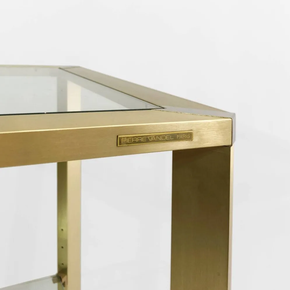 Pierre Vandel Étagère dorée sur roulettes Années 1970 Mid Century Hollywood Regency Shelving