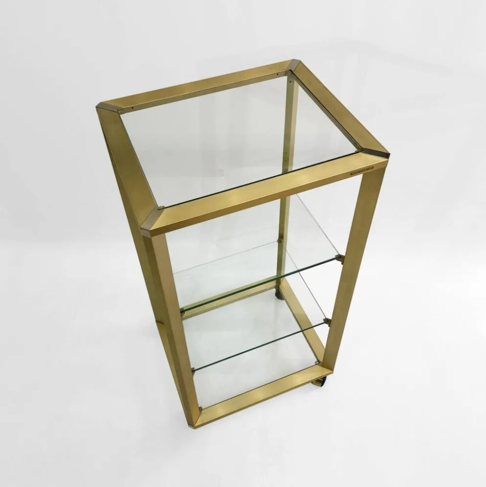 Pierre Vandel Étagère dorée sur roulettes Années 1970 Mid Century Hollywood Regency Shelving