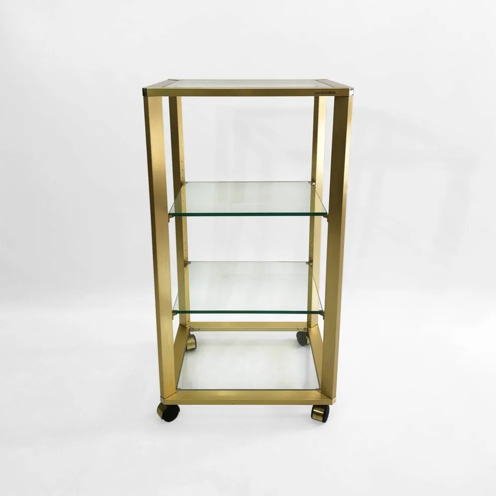 Pierre Vandel Étagère dorée sur roulettes Années 1970 Mid Century Hollywood Regency Shelving