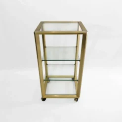 Pierre Vandel Étagère dorée sur roulettes Années 1970 Mid Century Hollywood Regency Shelving