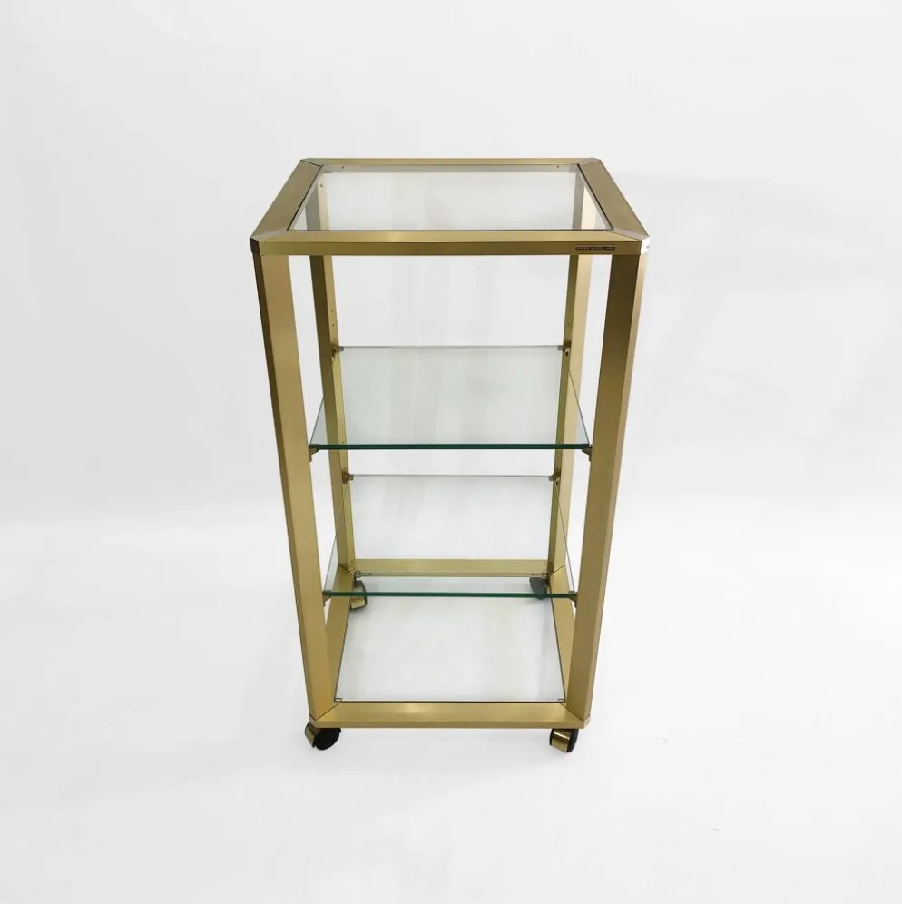 Pierre Vandel Étagère dorée sur roulettes Années 1970 Mid Century Hollywood Regency Shelving