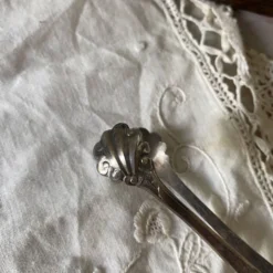 Pince à sucre ancienne dans son coffret , décor coquille