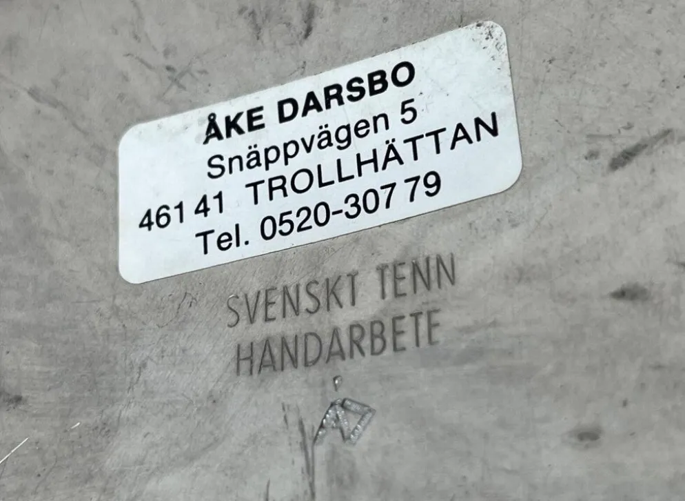 Plaque en métal vintage suédoise de Svensk Tenn