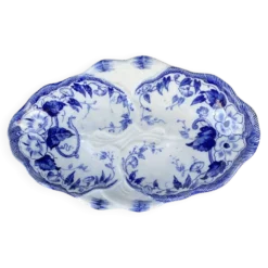 Plat ancien faïence creil et montereau — modèle flora bleu (fin xixe)