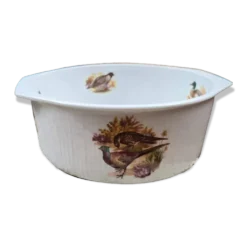 Plat ancien porcelaine à feu Sarreguemines Digoin – Décor chasse