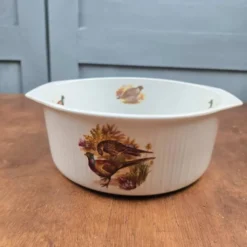 Plat ancien porcelaine à feu Sarreguemines Digoin – Décor chasse