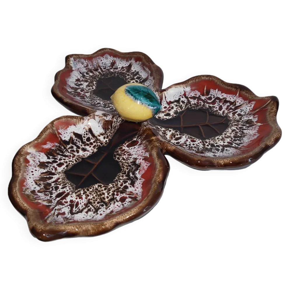 Plat apéritif / Coupelle tripode en céramique – Vallauris – Vintage