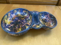 Plat apéro mendiant style morvan céramique polychrome vintage #e131