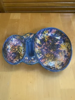 Plat apéro mendiant style morvan céramique polychrome vintage #e131