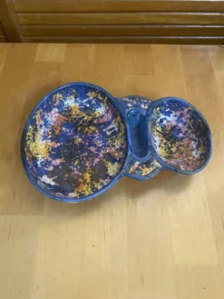 Plat apéro mendiant style morvan céramique polychrome vintage #e131