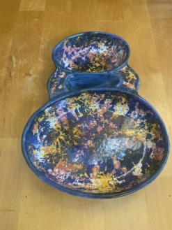 Plat apéro mendiant style morvan céramique polychrome vintage #e131