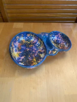 Plat apéro mendiant style morvan céramique polychrome vintage #e131
