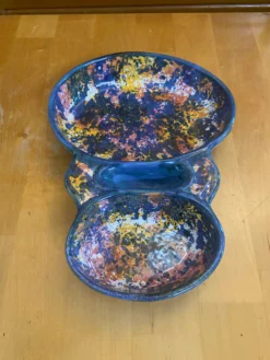 Plat apéro mendiant style morvan céramique polychrome vintage #e131