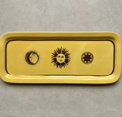 Plat à cake en porcelaine décor doré lune et soleil