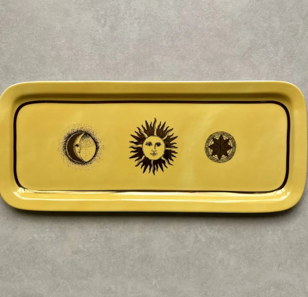 Plat à cake en porcelaine décor doré lune et soleil