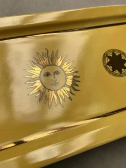 Plat à cake en porcelaine décor doré lune et soleil