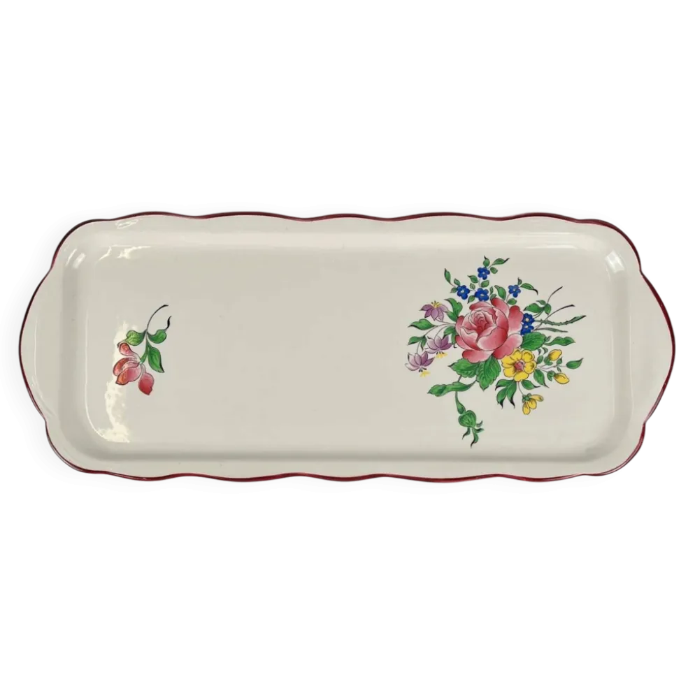 Plat à cake KG Lunéville, modèle "Réverbère", motif rose