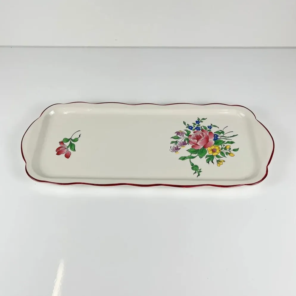 Plat à cake KG Lunéville, modèle "Réverbère", motif rose