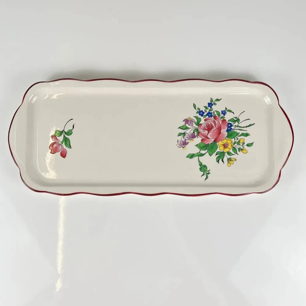 Plat à cake KG Lunéville, modèle "Réverbère", motif rose
