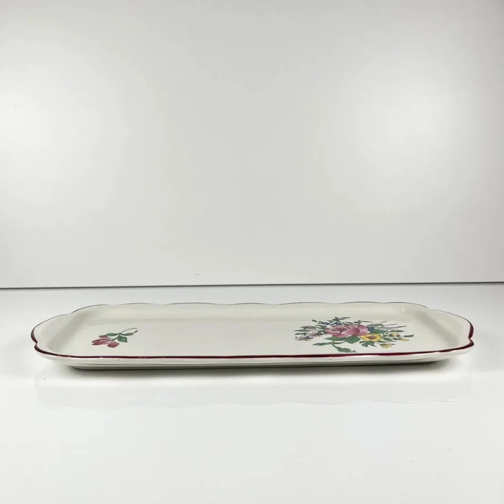 Plat à cake KG Lunéville, modèle "Réverbère", motif rose