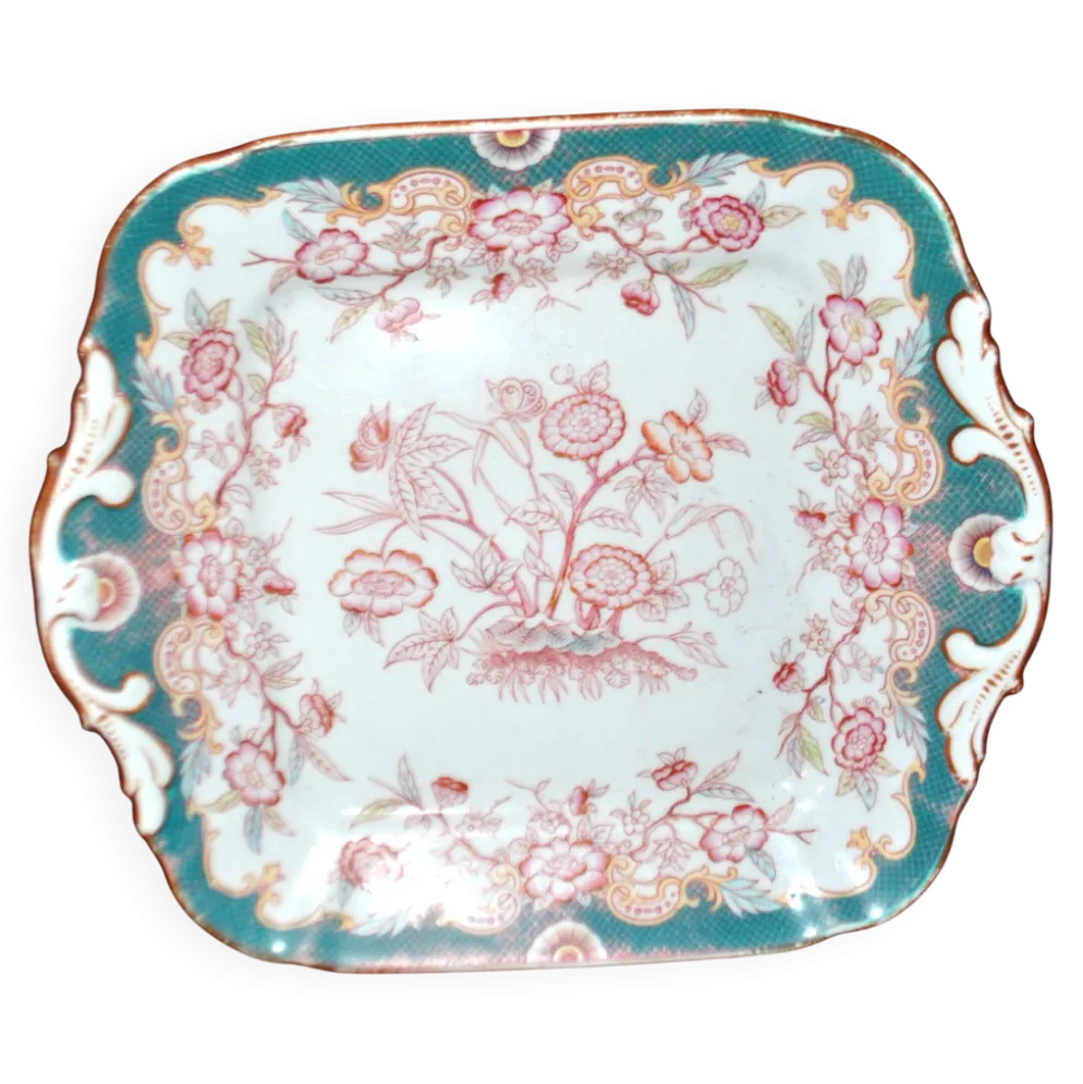 Plat carré en porcelaine Sarreguemines modèle Minton 215, décor japonisant