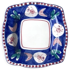 Plat carré vintage en majolique SOLIMENE Vietri, poissons, années 1970-80