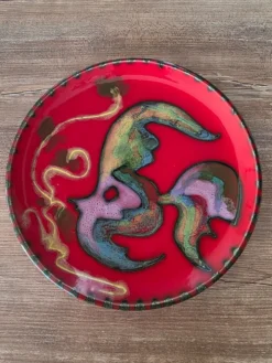 Plat Cerenne Vallauris 1950s Décor Poisson par Pierre Rinaudo