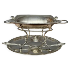Plat chauffant ancien en métal argenté 