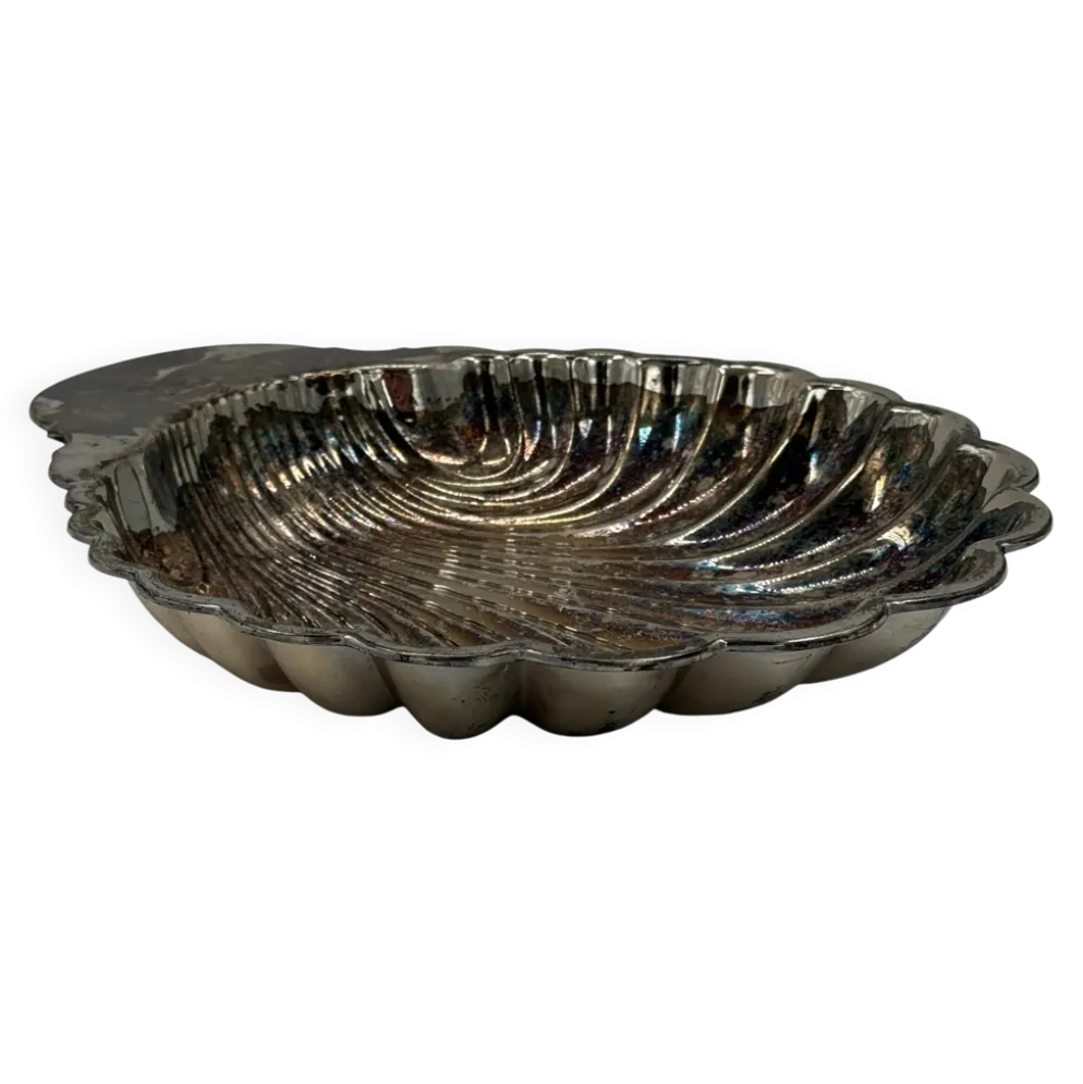 Plat coquille Saint-Jacques vintage en métal argenté