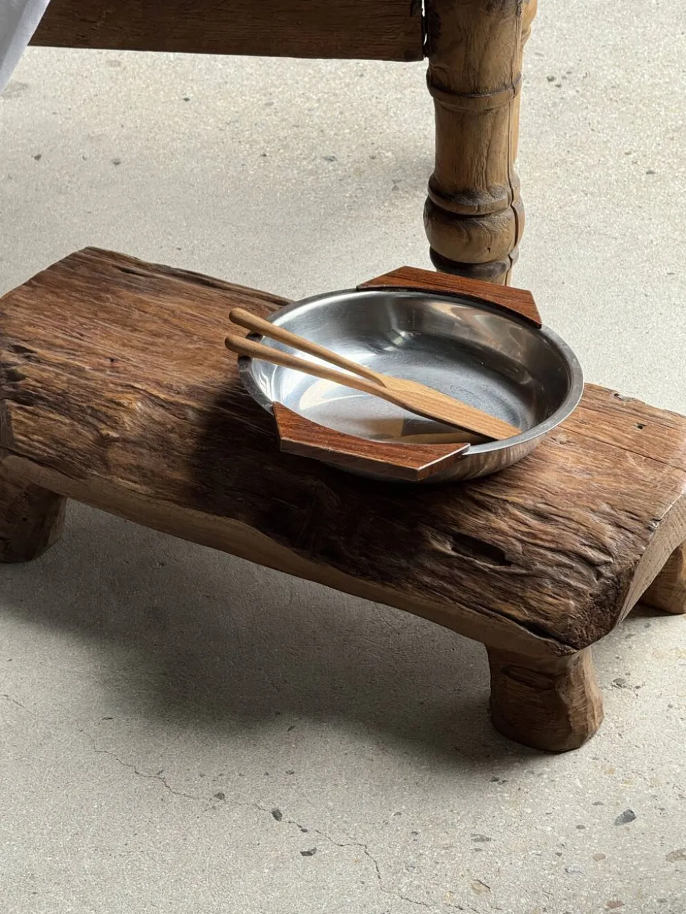 Plat creux en acier inoxydable et bois H4 D20