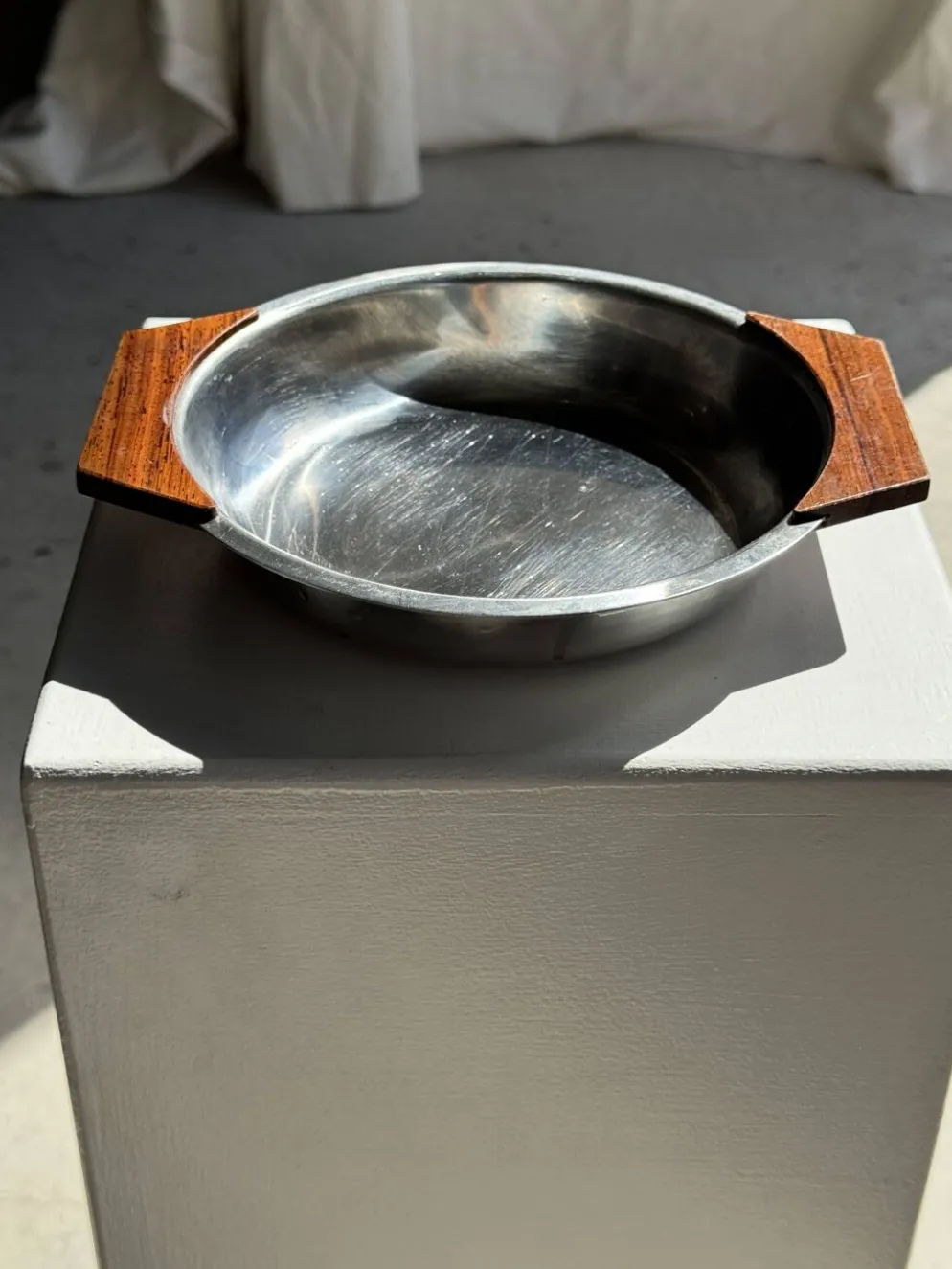 Plat creux en acier inoxydable et bois H4 D20