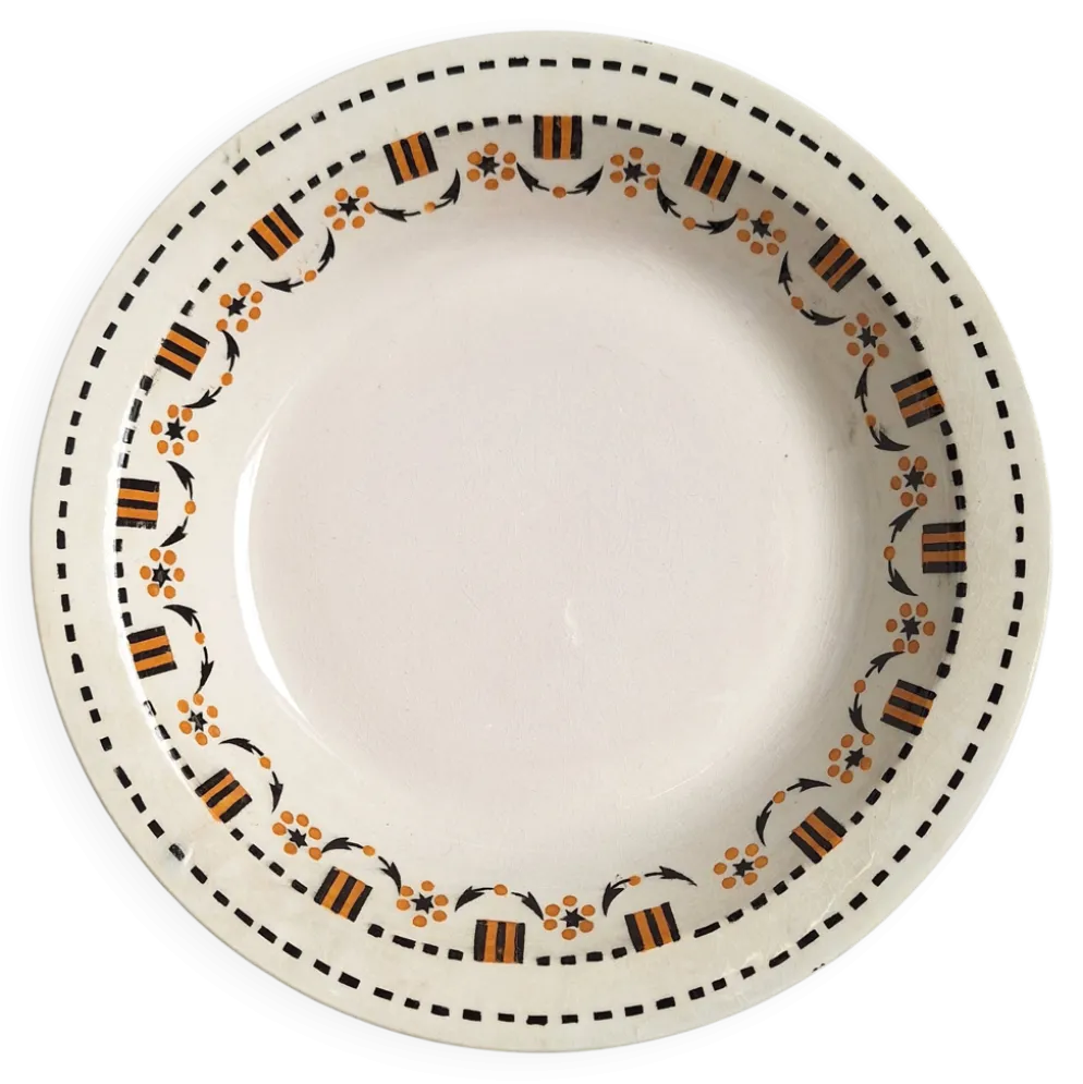 Plat creux Gien orange et noir modèle 456