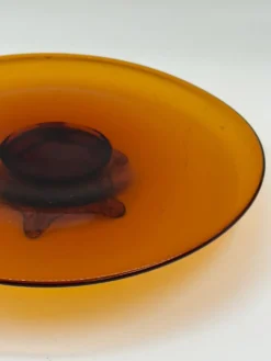 Plat de centre de table vintage en verre ambré sur pied