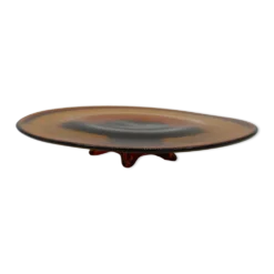 Plat de centre de table vintage en verre ambré sur pied