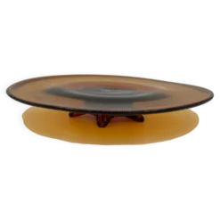 Plat de centre de table vintage en verre ambré sur pied