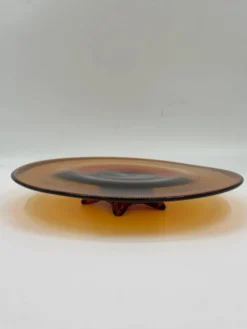 Plat de centre de table vintage en verre ambré sur pied