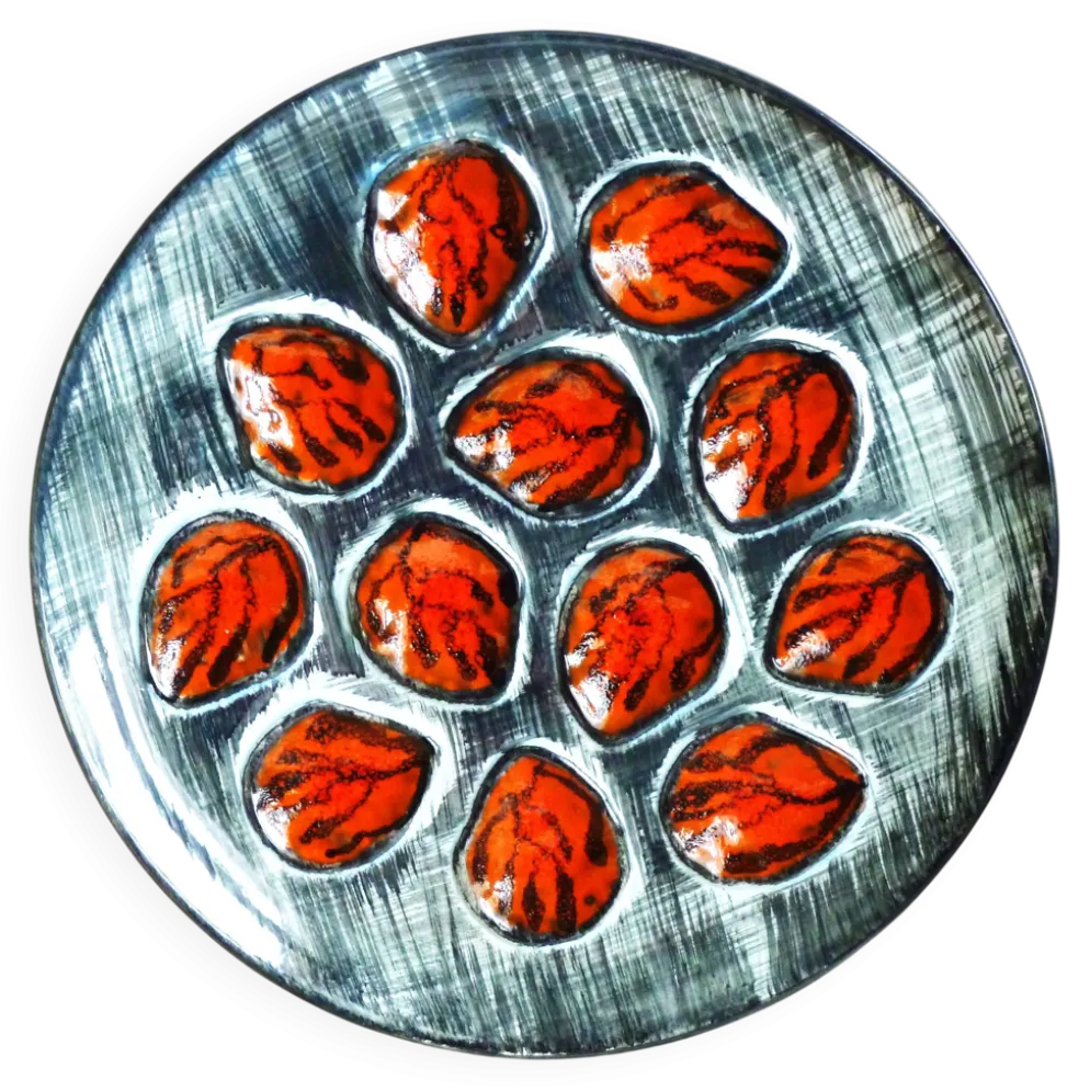 Plat de présentation à huîtres et coquillages de Pornic peint mains.